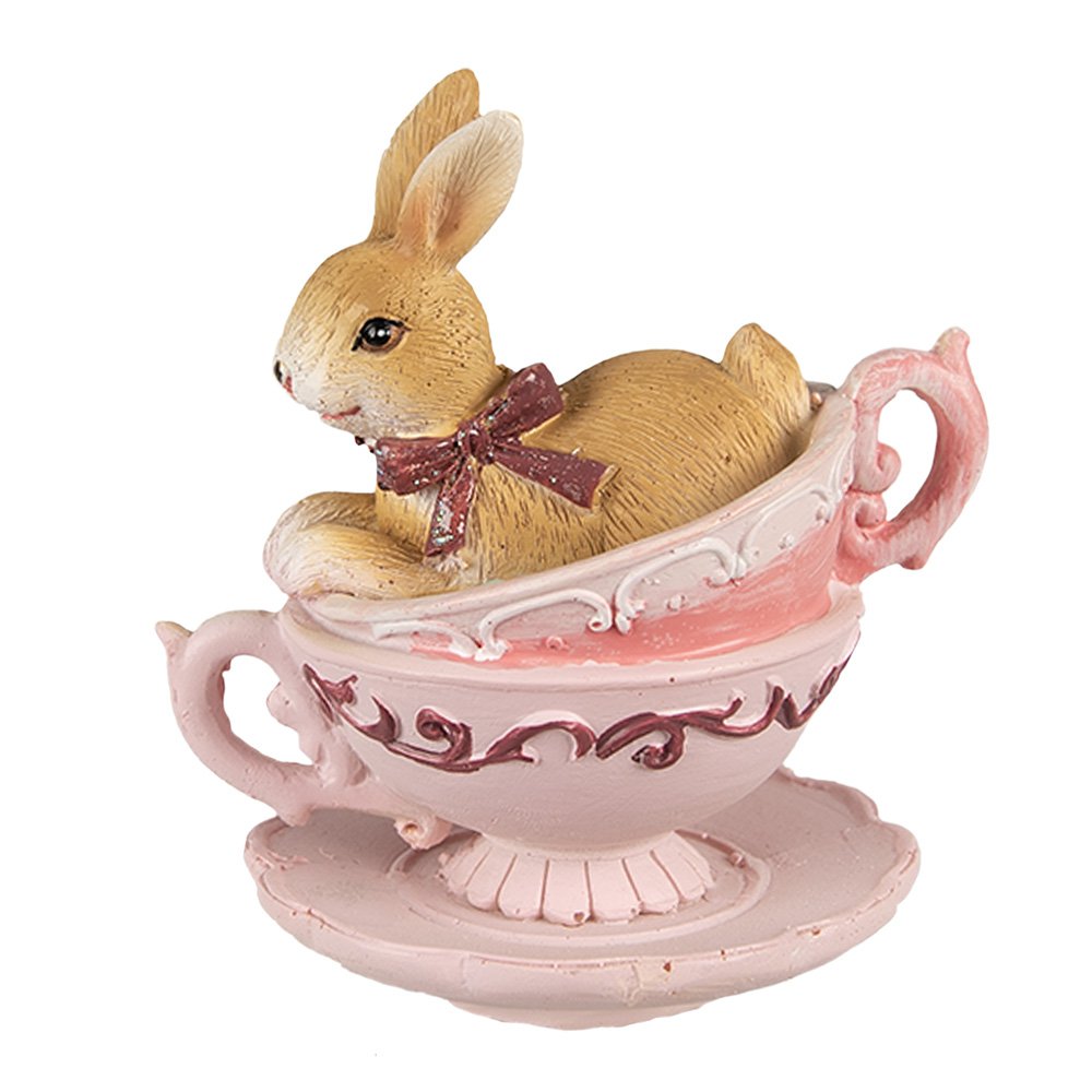Hasenstatue 9 cm Braun Rosa Polyresin