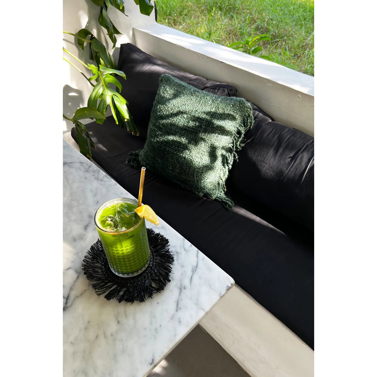 Der Fringe Raffia Coaster - Schwarz