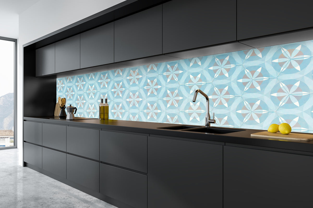 Küche - Türkis-Braun Vintage geometrisch Mosaik in tiefschwarzer matt-premium Einbauküche