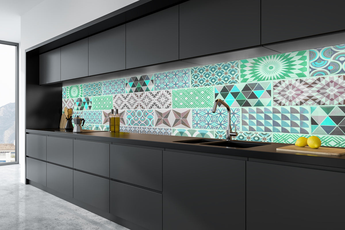 Küche - Vintage geometrisch Mosaik in tiefschwarzer matt-premium Einbauküche