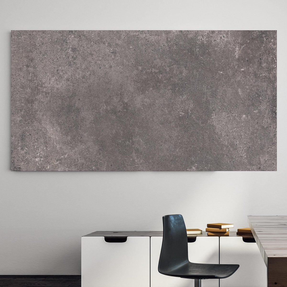 Office Poster - Bräunliche luxuriöse Marmortextur an einer Wand in minimalistisch eingerichtetem Heim-Büro Zoom
