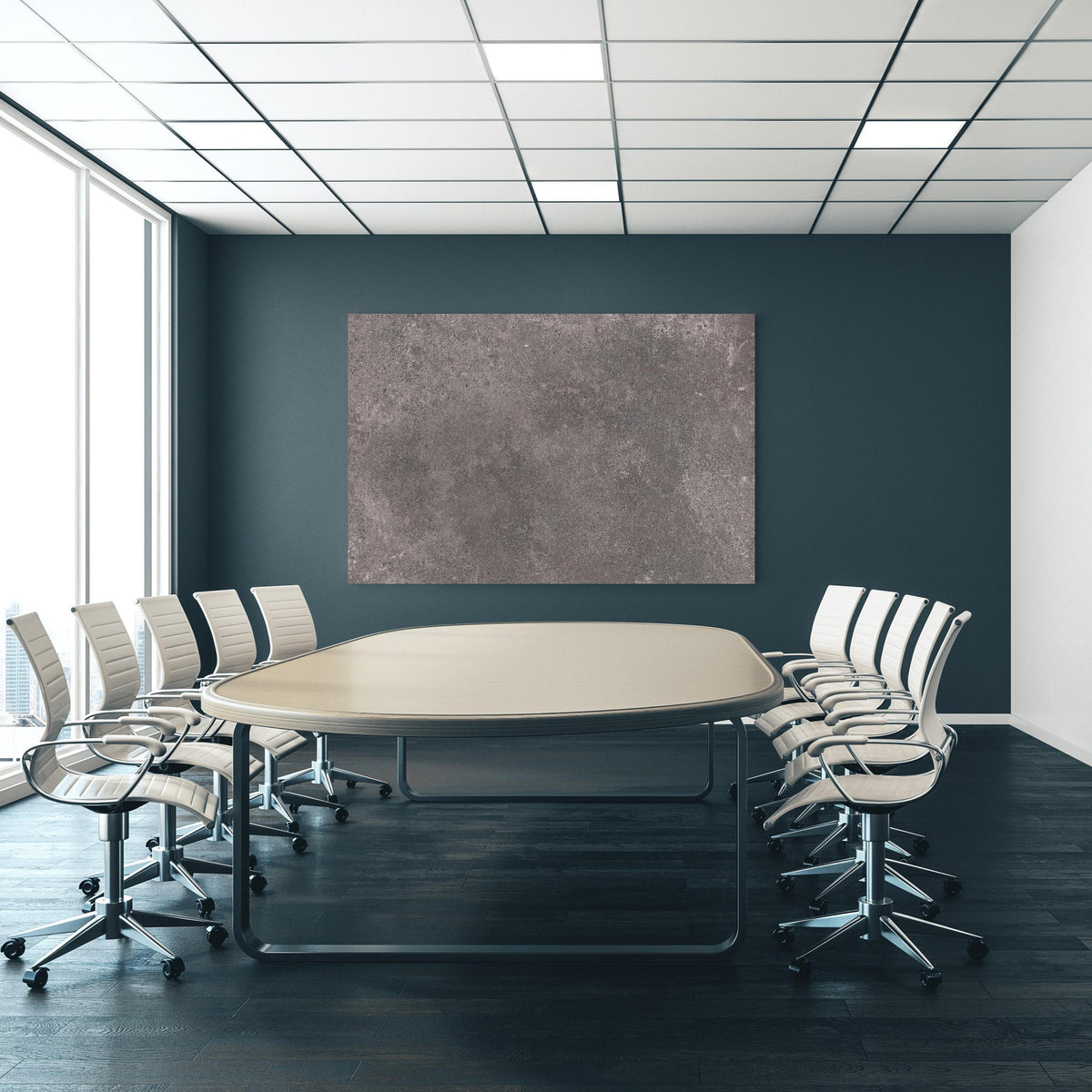 Office Poster - Bräunliche luxuriöse Marmortextur an blauer Wand in einem Besprechungsraum
