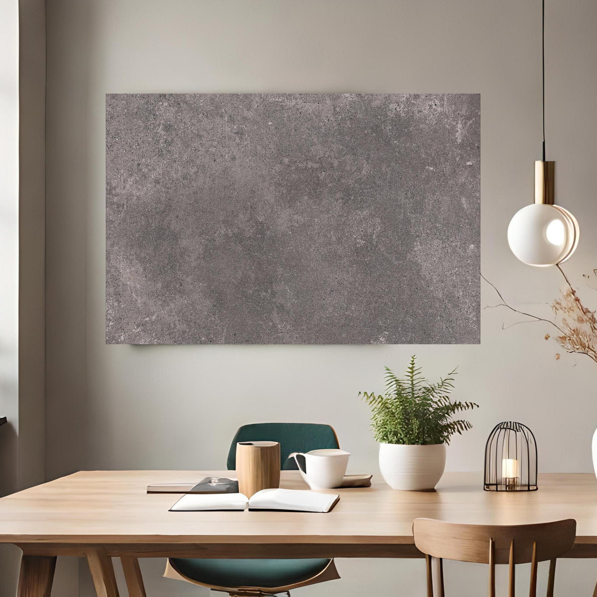 Office Poster - Bräunliche luxuriöse Marmortextur über klassischem Holztisch mit runder Vase - rechteckig