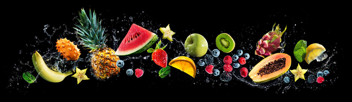 Office Poster-Bunte Früchte mit Wasserspritzern