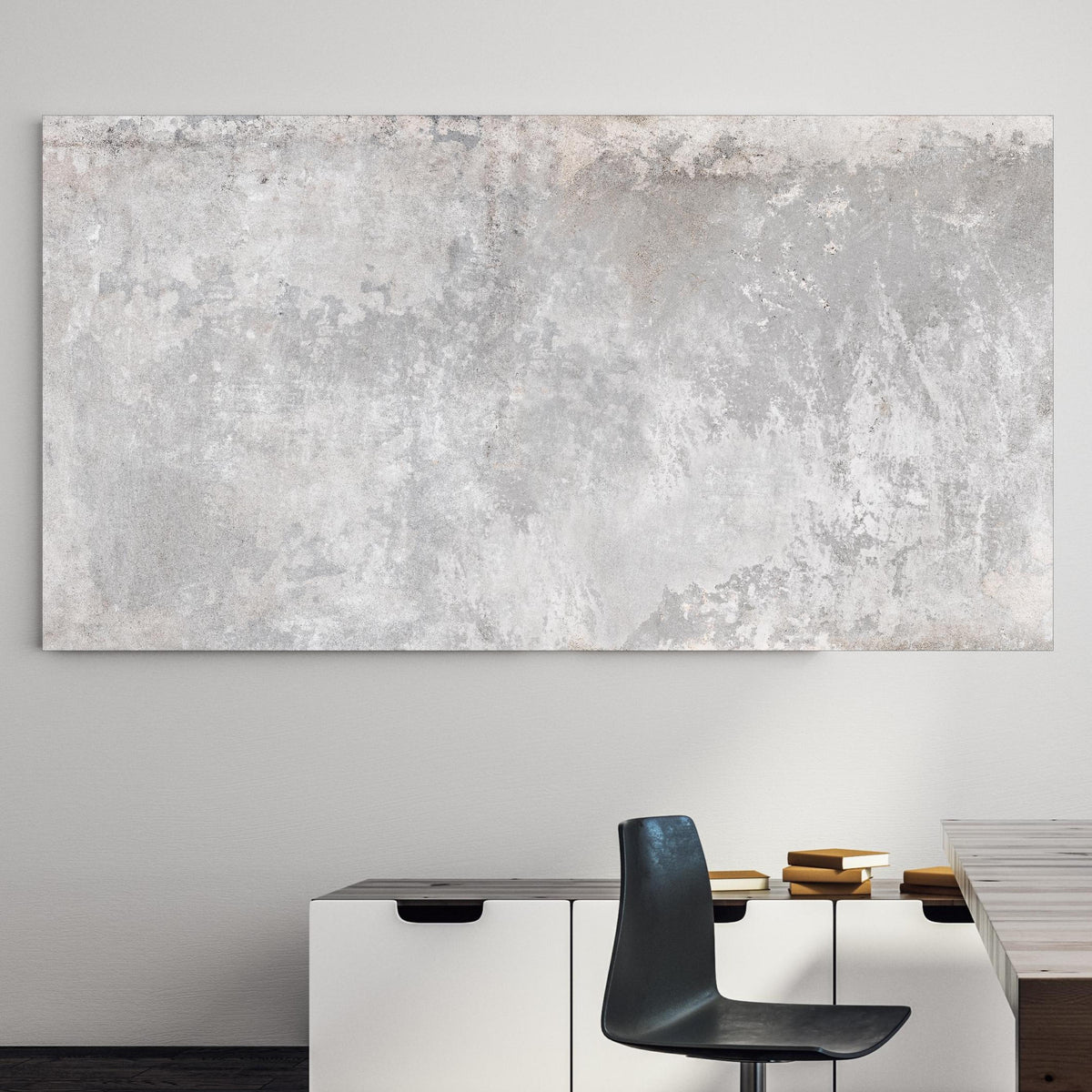 Office Poster - Grauer Zement-Hintergrund an einer Wand in minimalistisch eingerichtetem Heim-Büro Zoom