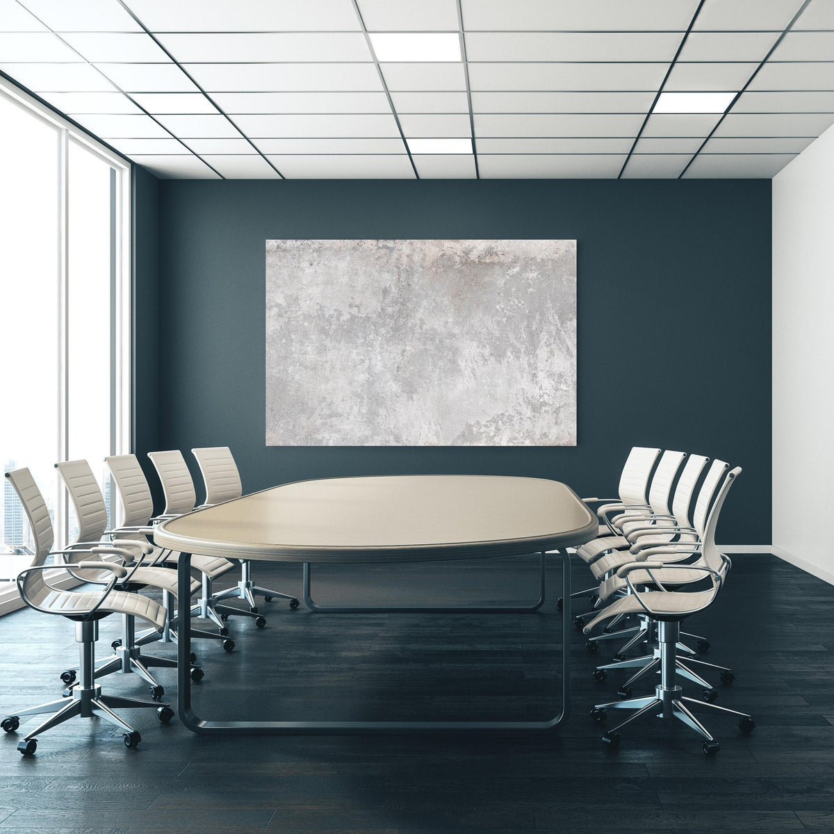 Office Poster - Grauer Zement-Hintergrund an blauer Wand in einem Besprechungsraum