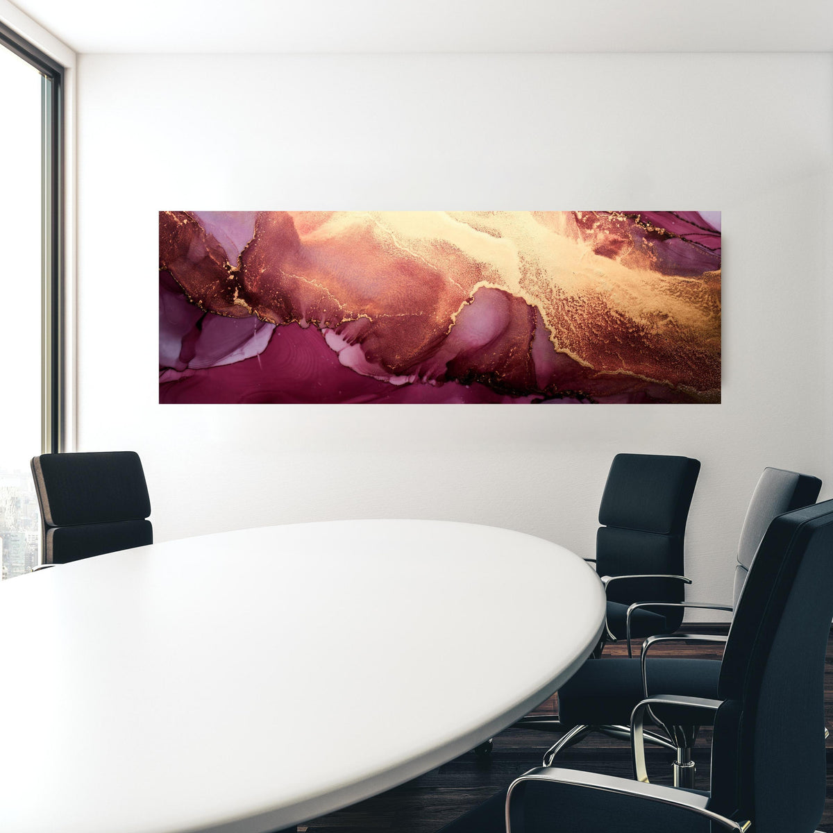 Office Poster - Luxuriöser Hintergrund - Alkoholtinten-Technik in einem Konferenzraum hinter weißem ovalem Tisch