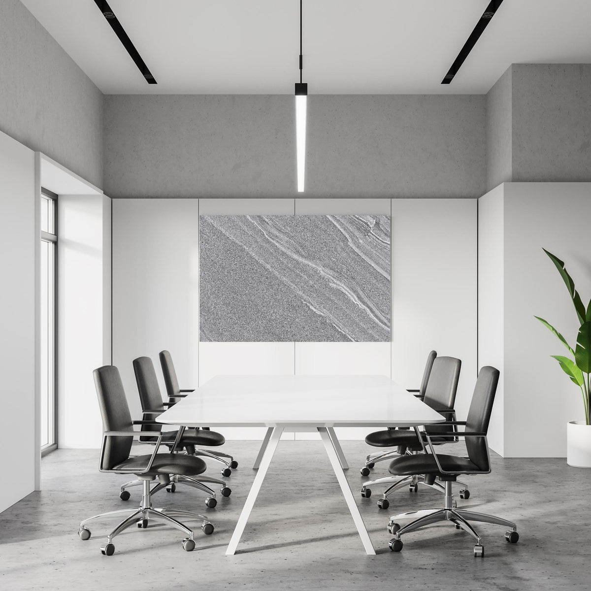Office Poster - Natürlicher gräulicher Marmor in einem Konferenzraum an weißer Wand hängend