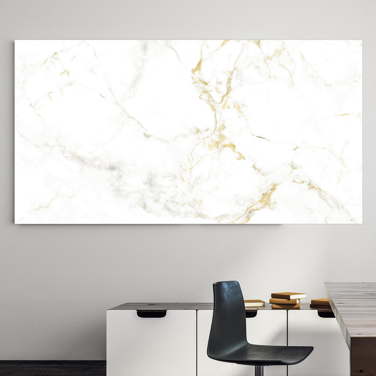 Office Poster - Realistische Goldmarmor Textur an einer Wand in minimalistisch eingerichtetem Heim-Büro Zoom