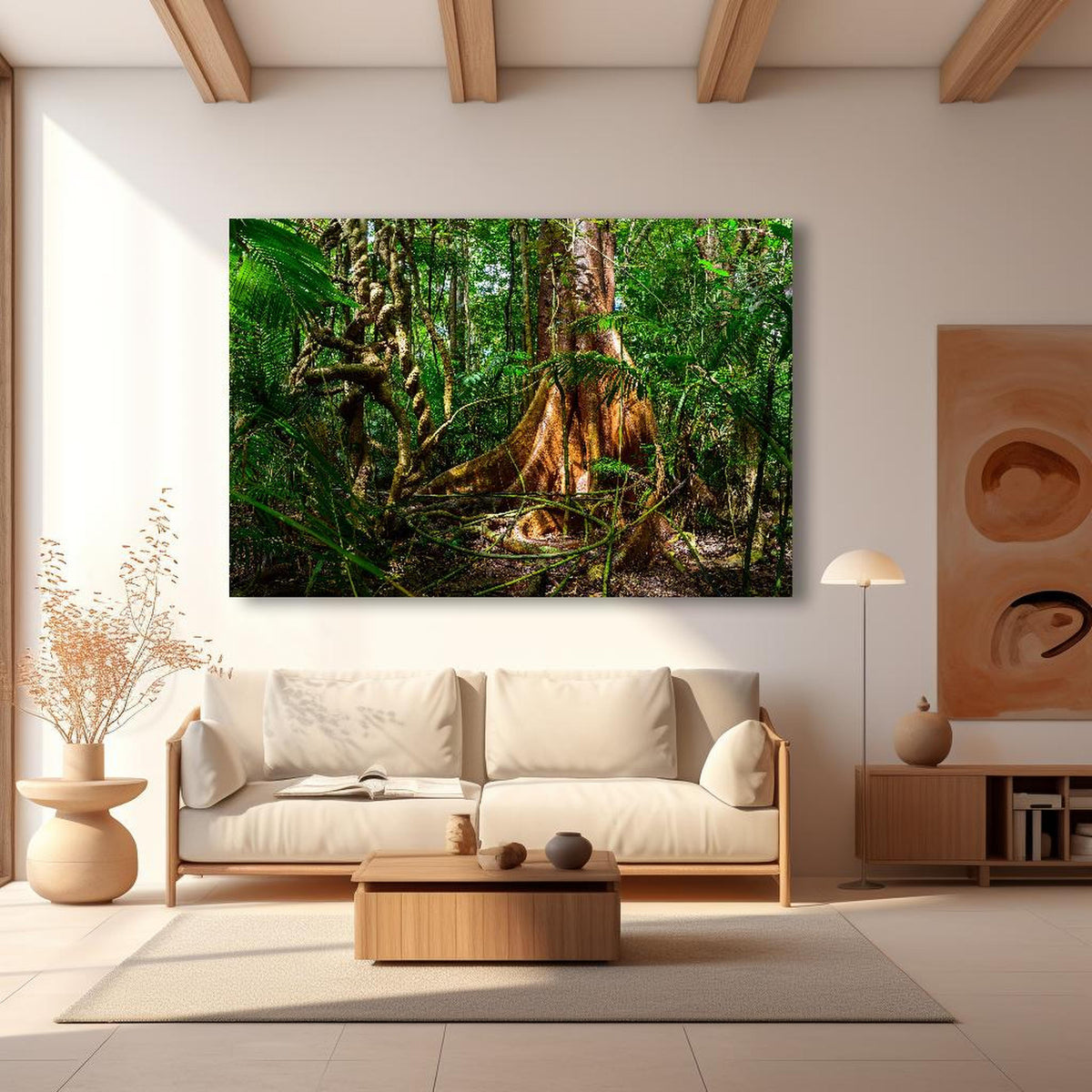 Wandbild - Feigenbaum in modernem Wohnzimmer im Loft-Stil