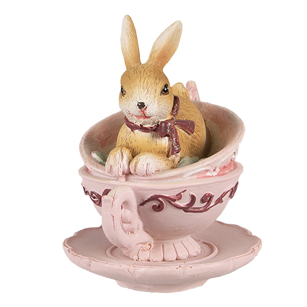 Hasenstatue 9 cm Braun Rosa Polyresin