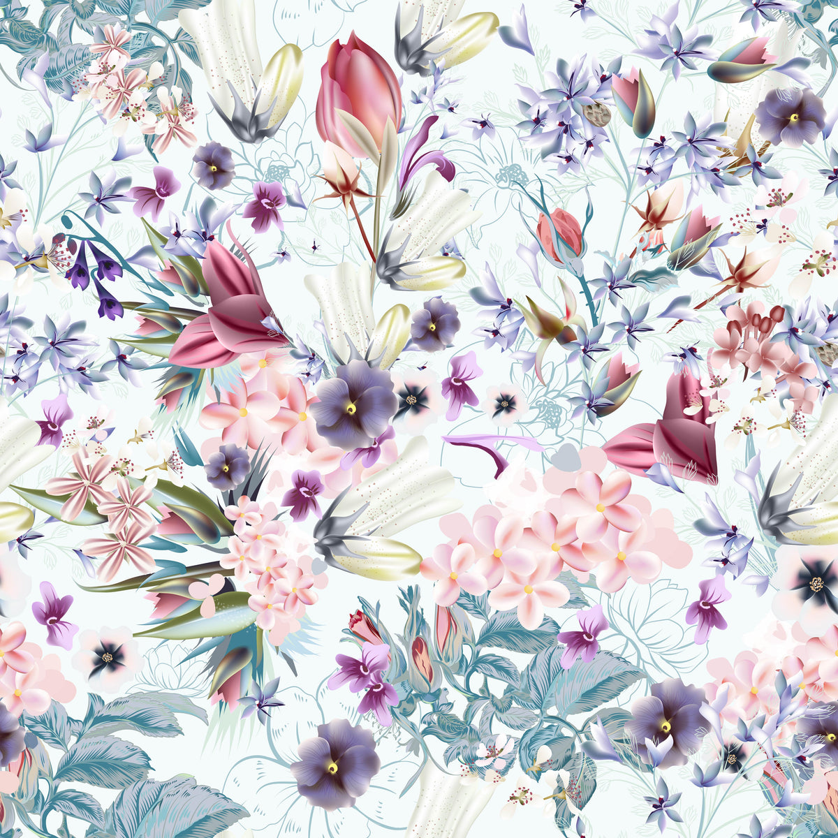 Duschrückwand-Lebendiges Blumenmuster auf Textilhintergrund