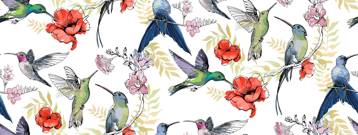 Küchenrückwand-Buntes Kolibri Blumen Muster Tapete
