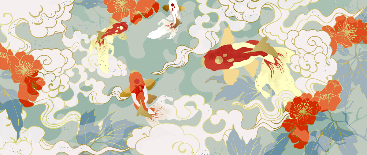 Küchenrückwand-Japanisches Koi Teichdesign in Pastell