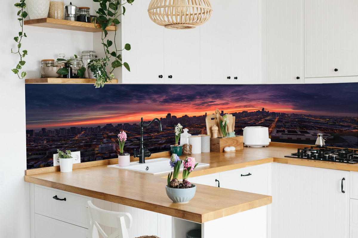 Küche - Chicago Luftbildpanorama von Westen in lebendiger Küche mit bunten Blumen