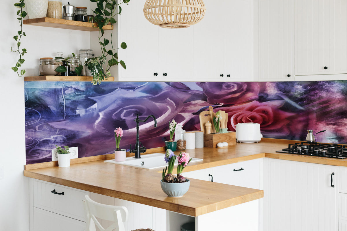 Küche - Rosenmalerei in lebendiger Küche mit bunten Blumen