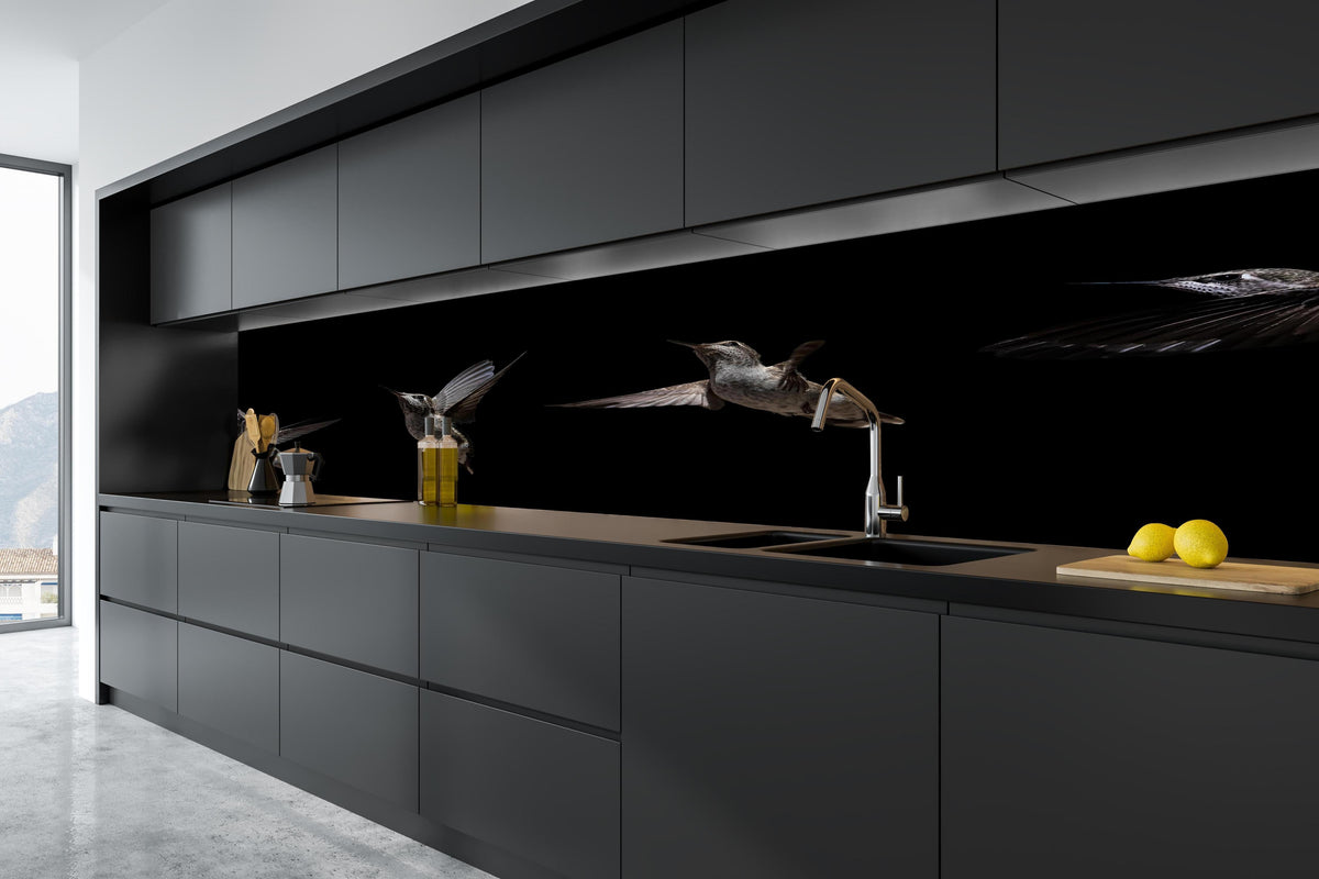 Küche - Schwarzkinnkolibri Vogel mit Schwarzem Hintergrund in tiefschwarzer matt-premium Einbauküche
