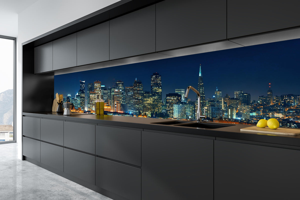 Küche - Skyline von San Francisco in tiefschwarzer matt-premium Einbauküche