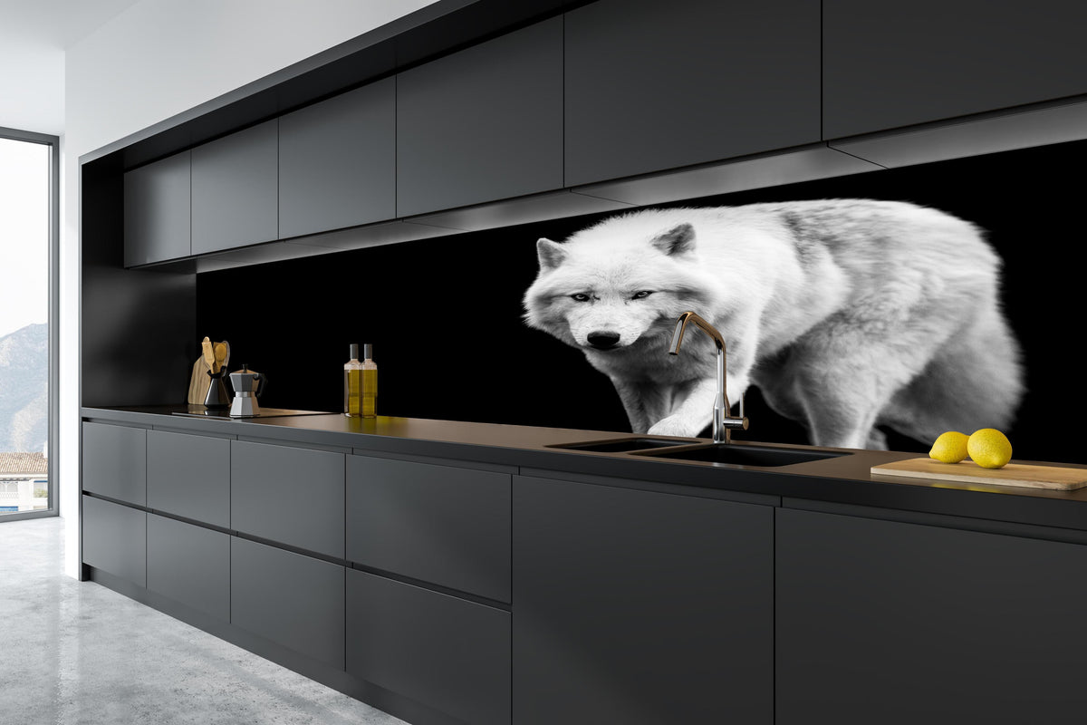 Küche - Weißer Wolf mit schwarzem Hintergrund in tiefschwarzer matt-premium Einbauküche