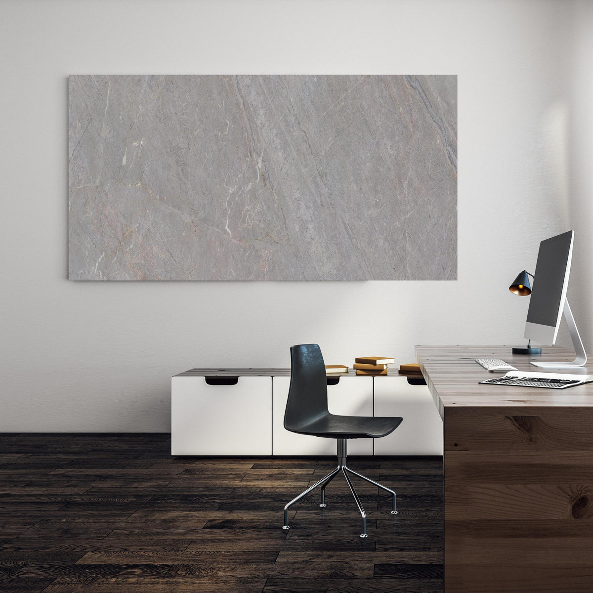 Office Poster  -  Natürliche Graue Marmor Textur an einer Wand in minimalistisch eingerichtetem Heim-Büro