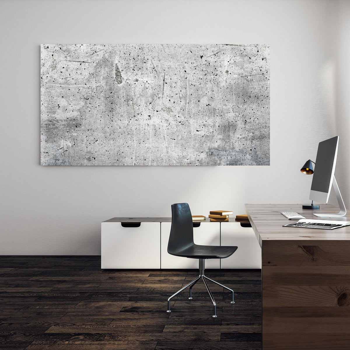 Office Poster  - Alte graue Betonwand an einer Wand in minimalistisch eingerichtetem Heim-Büro