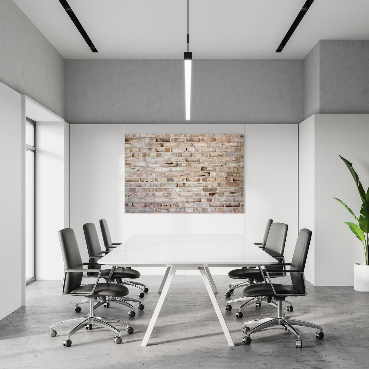 Office Poster  - Braune verschimmelte Ziegelmauer in einem Konferenzraum an weißer Wand hängend