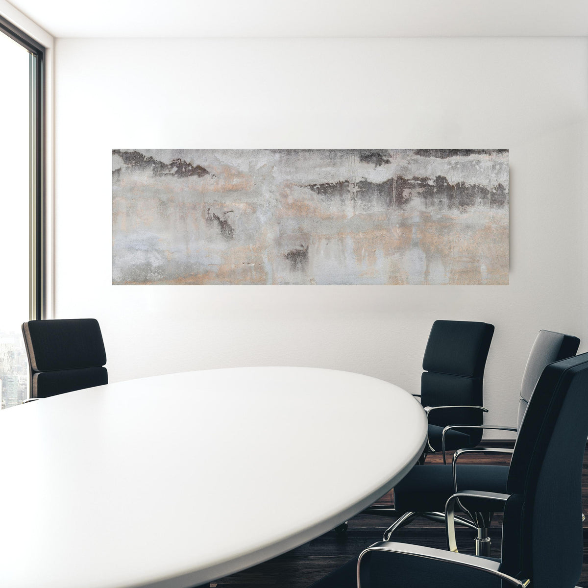 Office Poster  - Grunge Betonwand in einem Konferenzraum hinter weißem ovalem Tisch