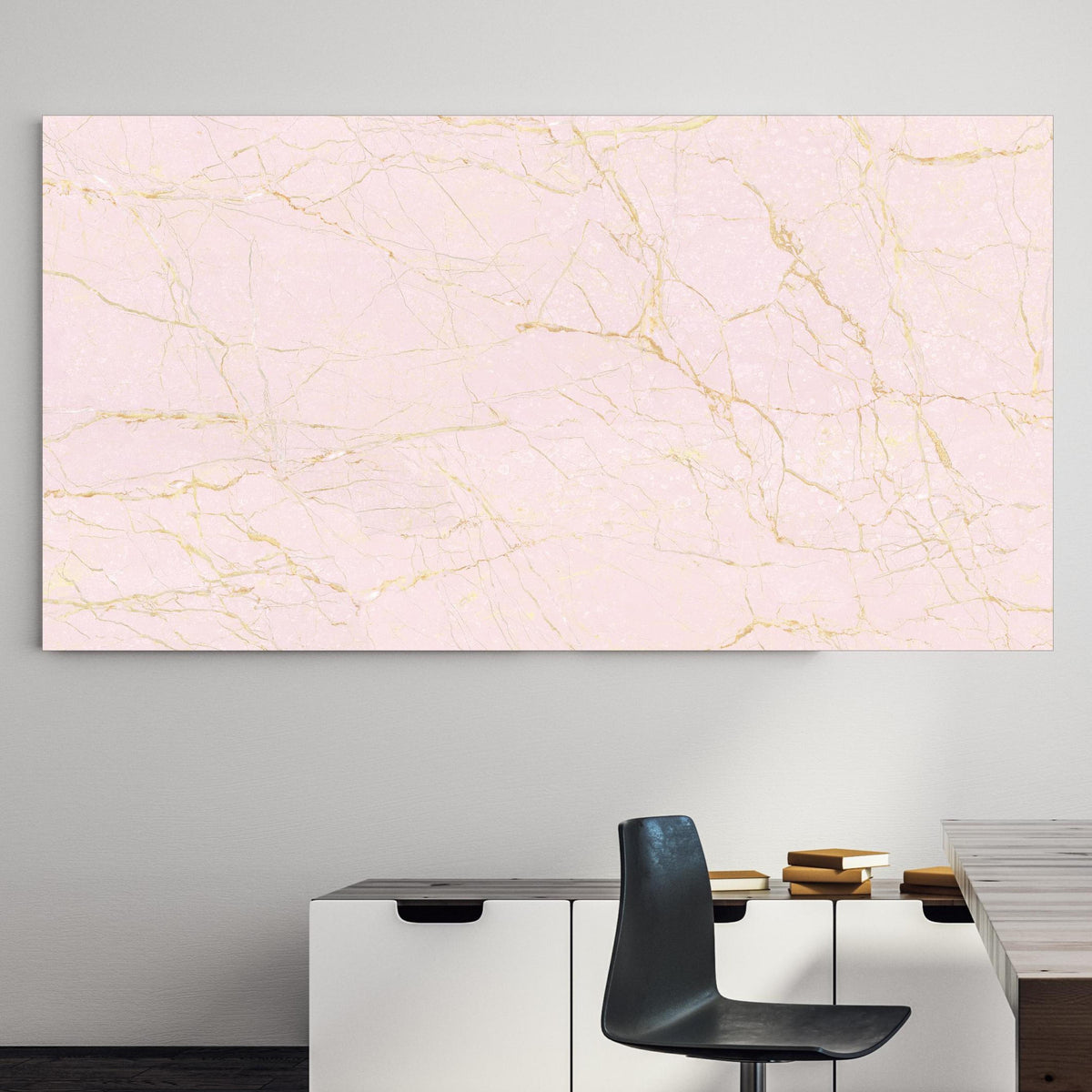 Office Poster  - Rosa-Gold Marmor an einer Wand in minimalistisch eingerichtetem Heim-Büro Zoom
