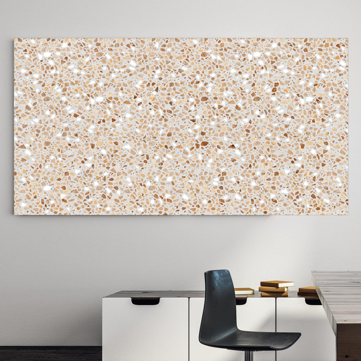 Office Poster  - Schöne beige Terrazzo Stein Textur an einer Wand in minimalistisch eingerichtetem Heim-Büro Zoom