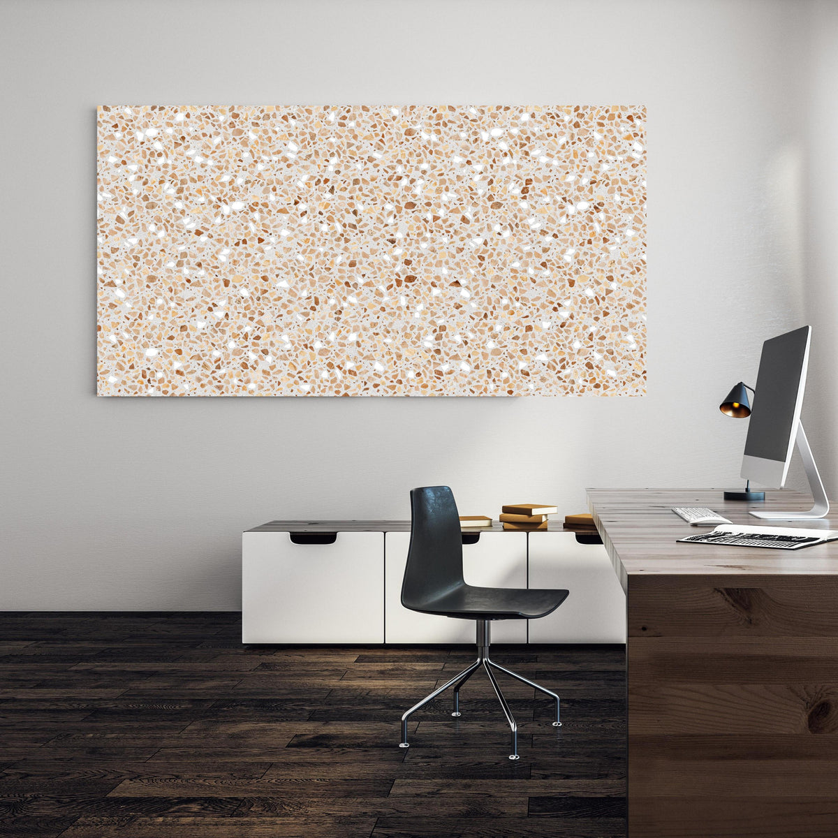 Office Poster  - Schöne beige Terrazzo Stein Textur an einer Wand in minimalistisch eingerichtetem Heim-Büro