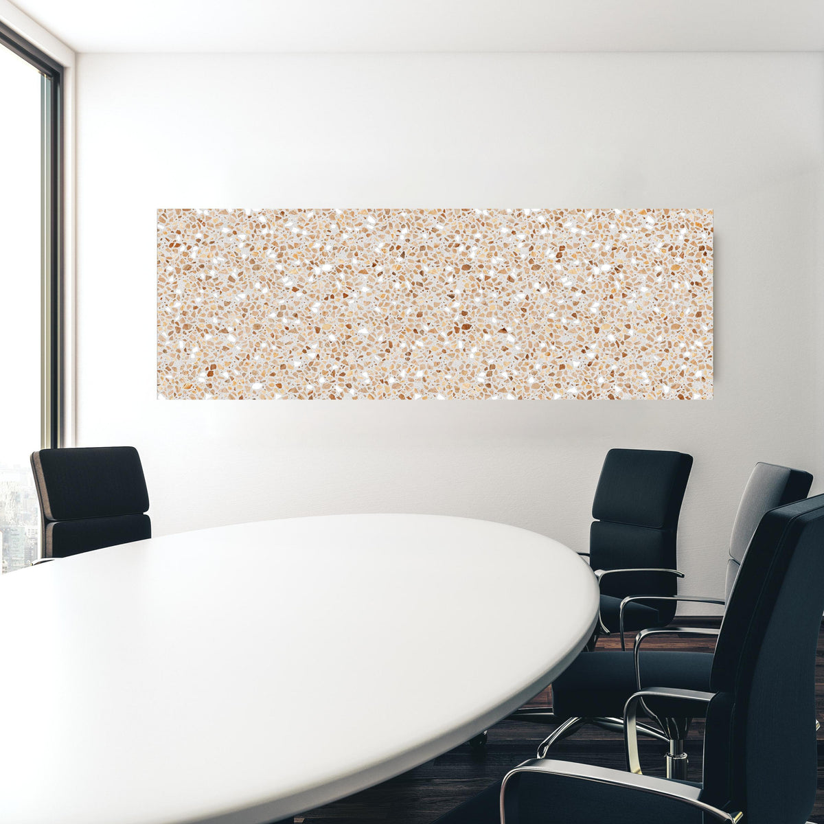 Office Poster  - Schöne beige Terrazzo Stein Textur in einem Konferenzraum hinter weißem ovalem Tisch