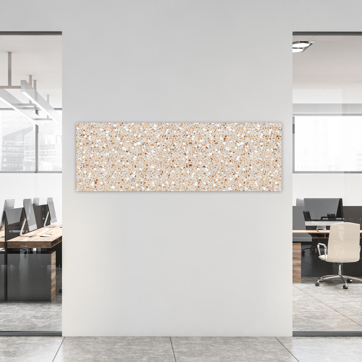 Office Poster  - Schöne beige Terrazzo Stein Textur an weißer Wand in hell eingerichtetem Büro