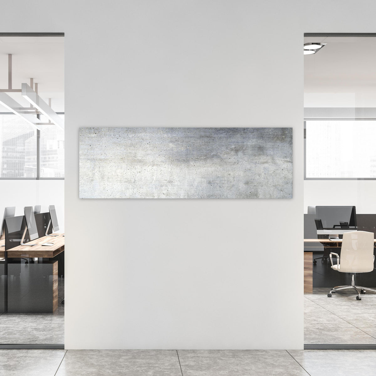 Office Poster  - Textur einer alten grauen Betonwand an weißer Wand in hell eingerichtetem Büro