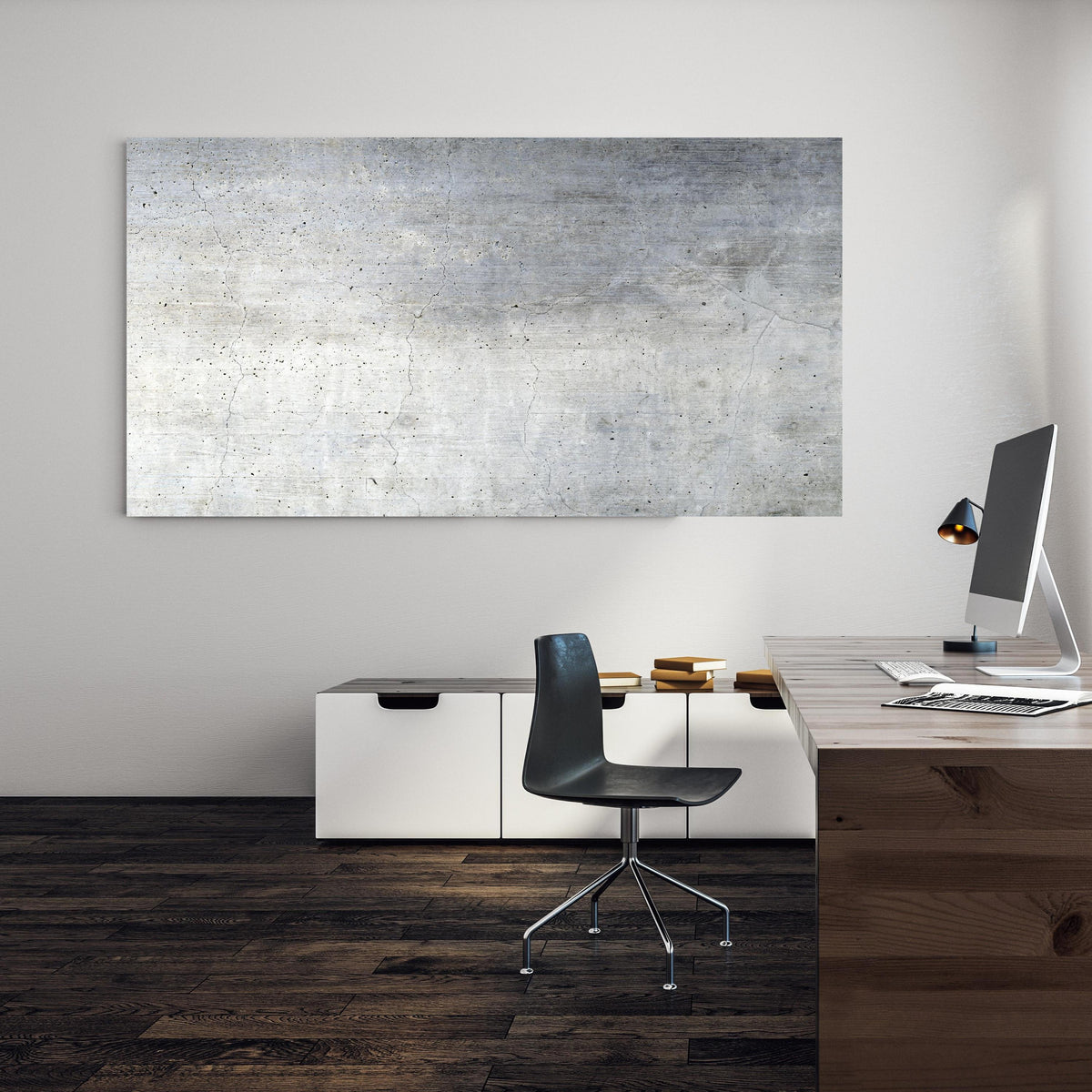 Office Poster  - Textur einer alten grauen Betonwand an einer Wand in minimalistisch eingerichtetem Heim-Büro