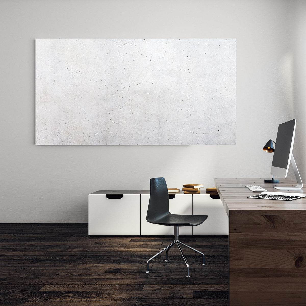 Office Poster  - Textur einer weißen Betonwand an einer Wand in minimalistisch eingerichtetem Heim-Büro