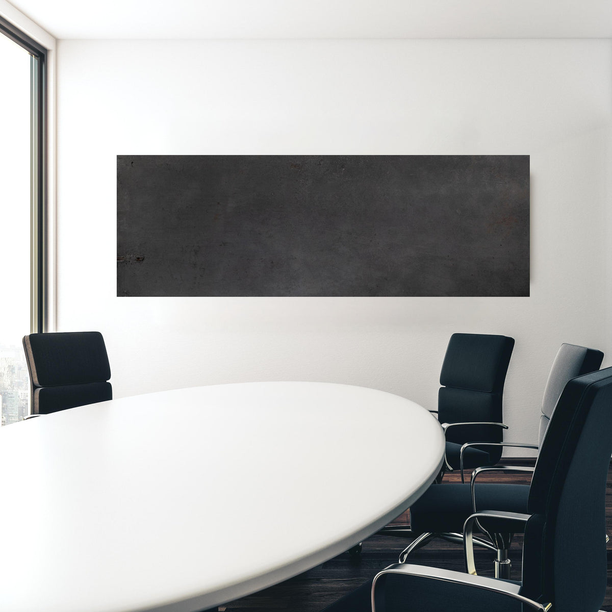 Office Poster  - Textur von poliertem Beton in einem Konferenzraum hinter weißem ovalem Tisch