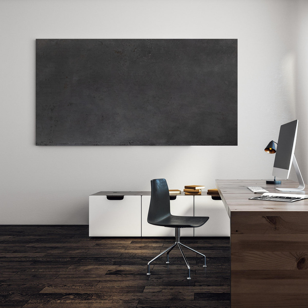 Office Poster  - Textur von poliertem Beton an einer Wand in minimalistisch eingerichtetem Heim-Büro