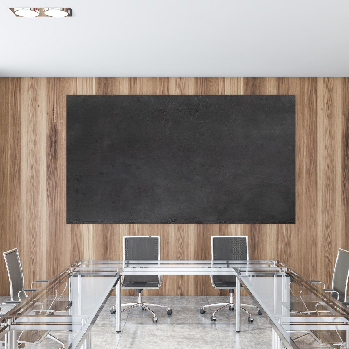 Office Poster  - Textur von poliertem Beton in einem Konferenzraum mit Glastisch und Holzwand