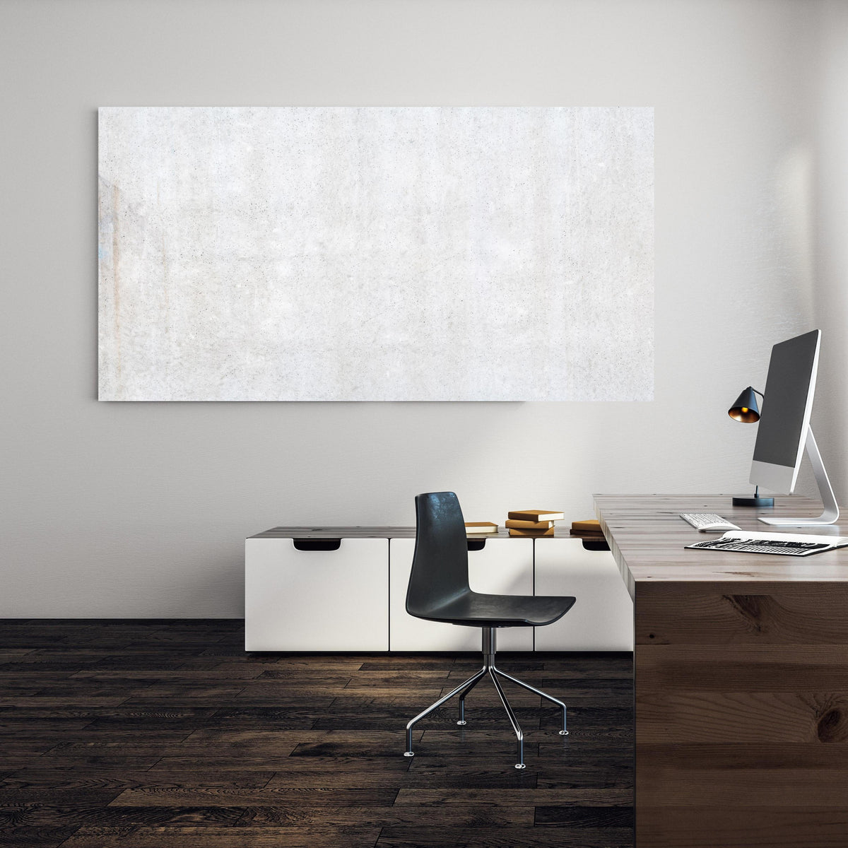 Office Poster  - Weiß-bläuliche Betonwand an einer Wand in minimalistisch eingerichtetem Heim-Büro
