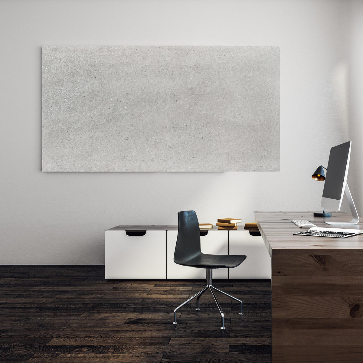 Office Poster  - Weiß graue Betonwand 2 an einer Wand in minimalistisch eingerichtetem Heim-Büro