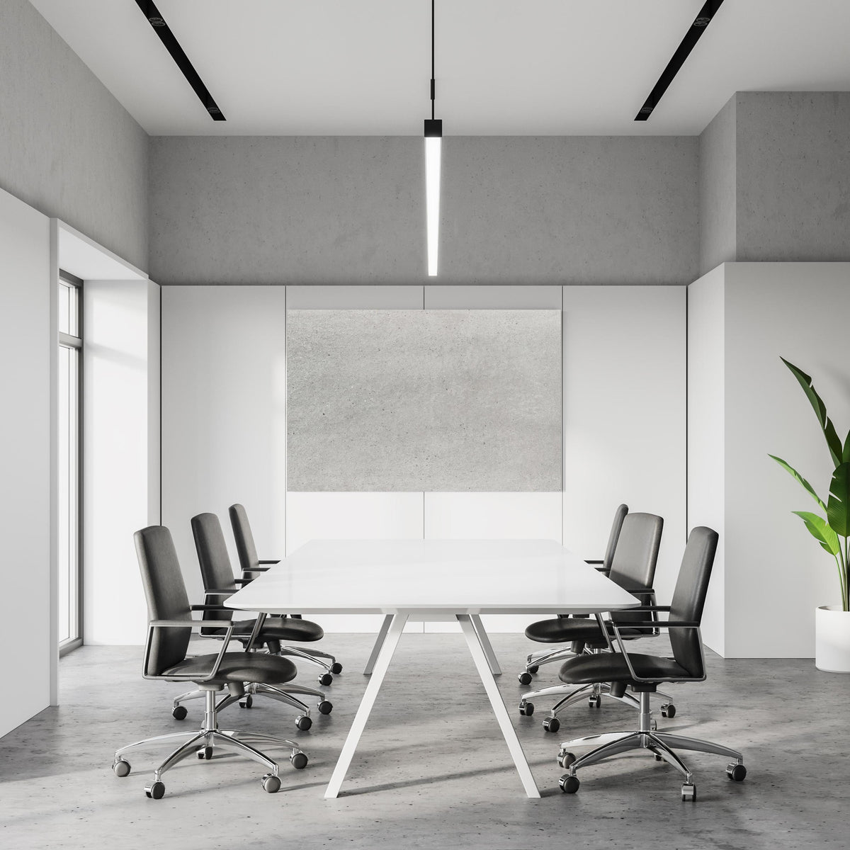 Office Poster  - Weiß graue Betonwand 2 in einem Konferenzraum an weißer Wand hängend