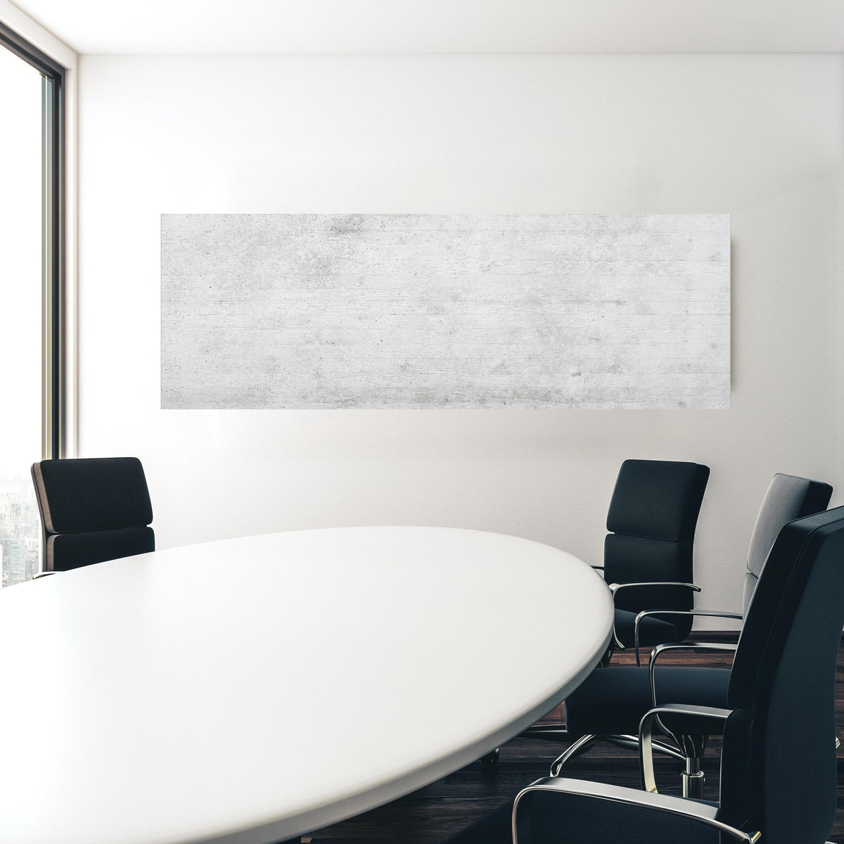 Office Poster  - Weiße Betonstruktur in einem Konferenzraum hinter weißem ovalem Tisch