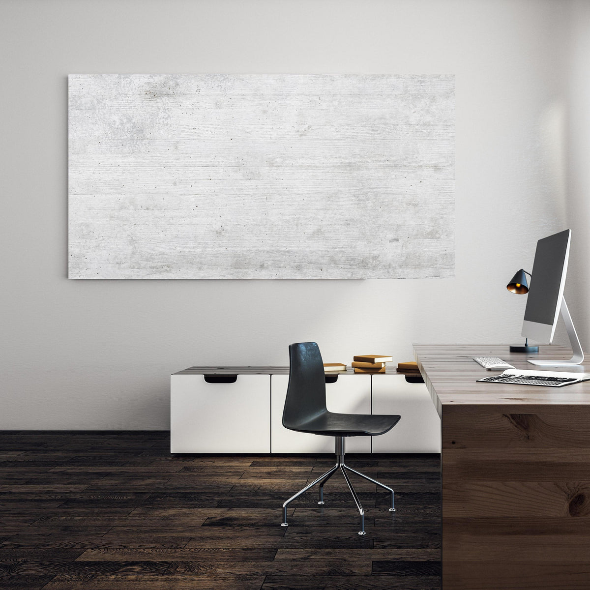 Office Poster  - Weiße Betonstruktur an einer Wand in minimalistisch eingerichtetem Heim-Büro