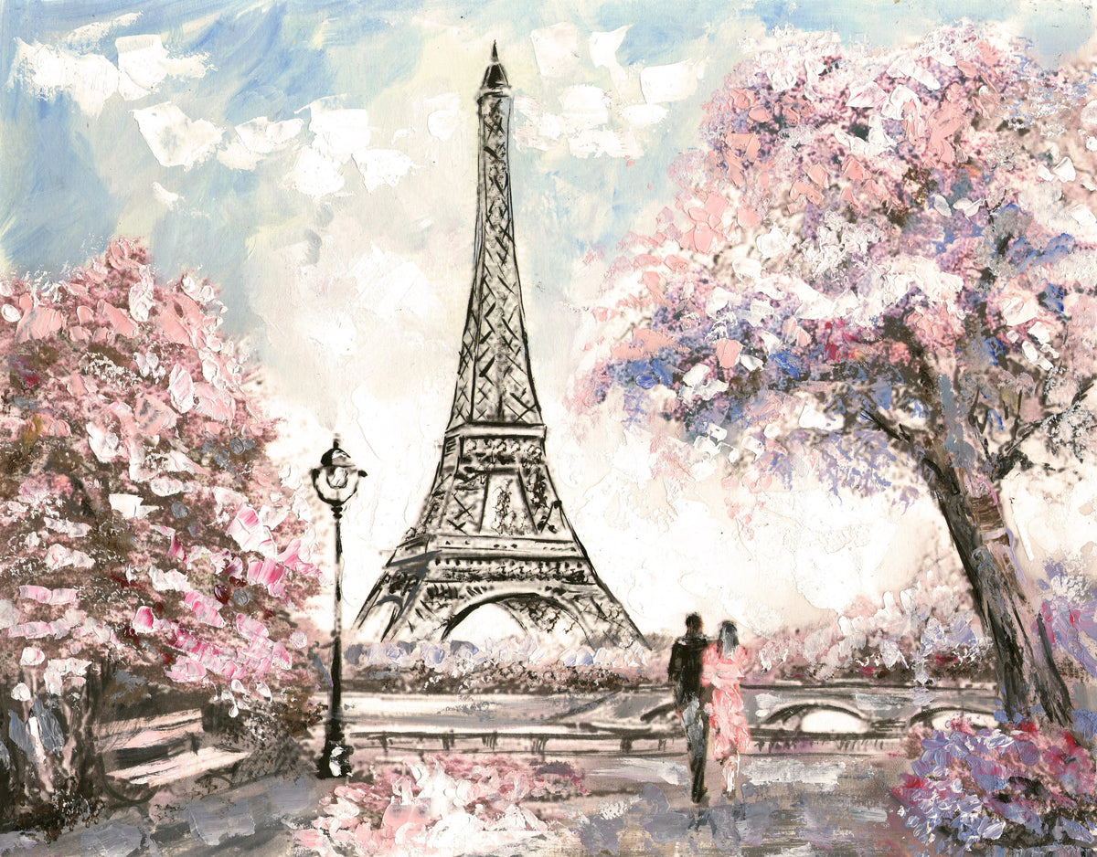 Spritzschutz-Acrylgemälde eines Paares in Paris