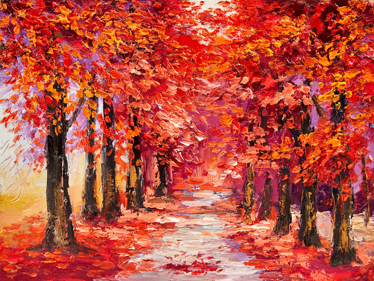 Spritzschutz-Ölgemälde eines Waldes im Herbst 